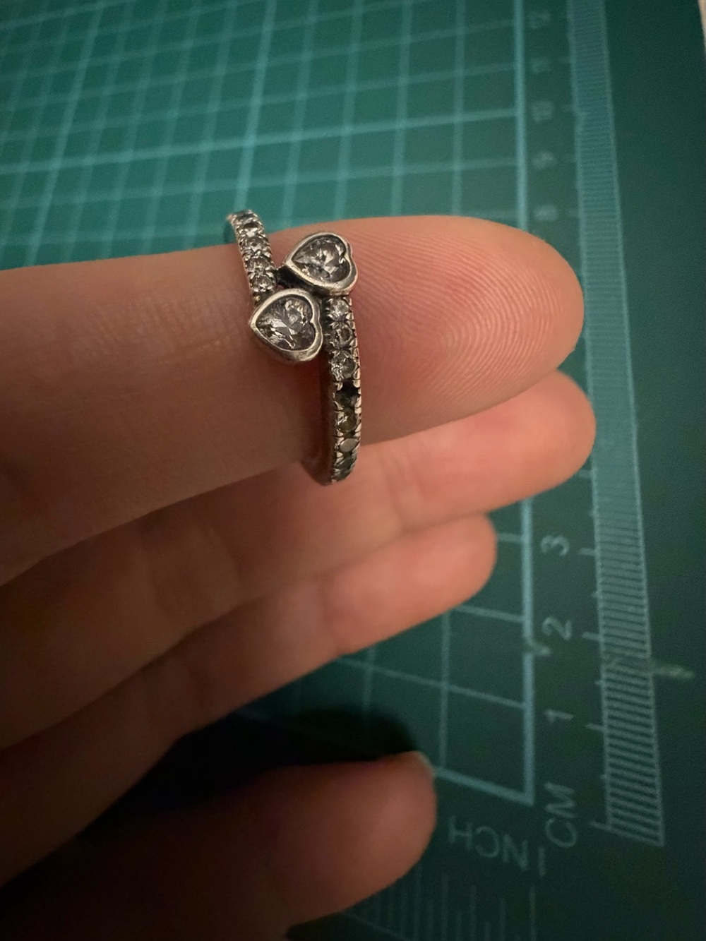 Pandora 925 Silver Heart Accented Band Ring - Women's Jewelry